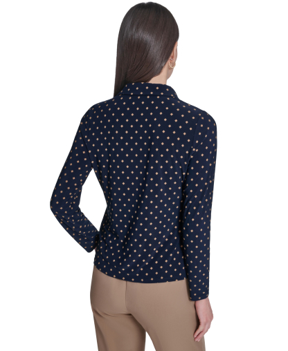 Tommy Hilfiger Women's Long-Sleeve Button Up Top - Midnight/Tobacco Brown