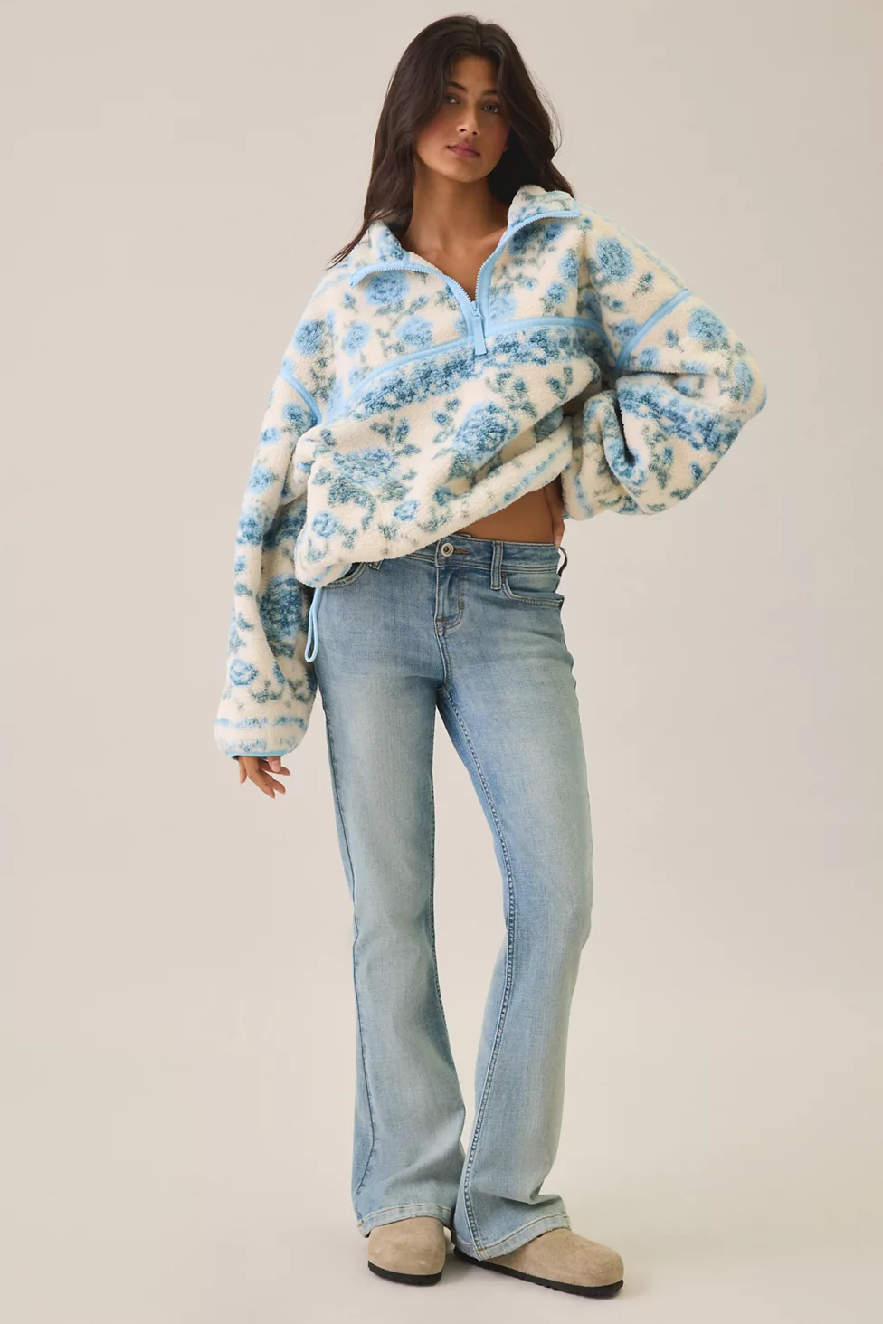 Out From Under Pretty Plush Fleece Quarter Zip Pullover - Blue Multi