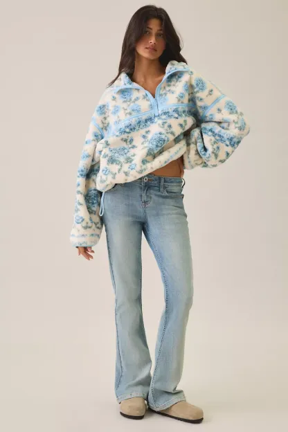 Out From Under Pretty Plush Fleece Quarter Zip Pullover - Blue Multi