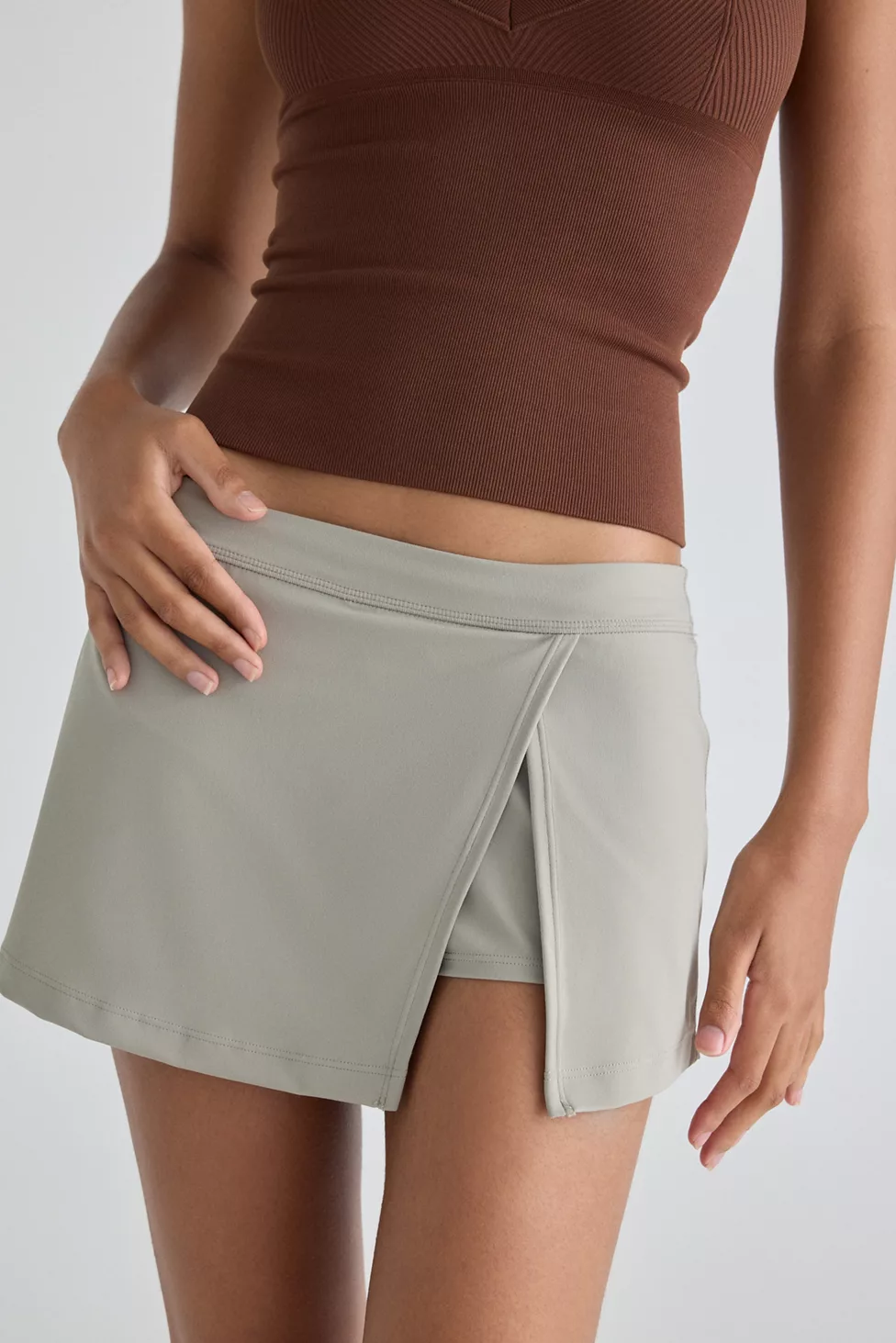 Out From Under Saturday Sculpt Slit Mini Skort - Stone