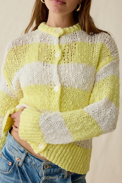 BDG Bridget Cotton Slub Knit Oversized Cardigan - Yellow Multi