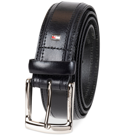 35MM Tommy Hilfiger Men’s Stitched Classic Dress Leather Belt - Black