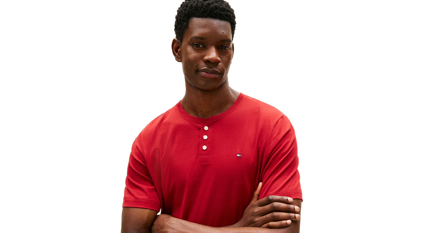 Tommy Hilfiger Men's Classic-Fit Short-Sleeve Solid Henley T-Shirt - REGATTA RED