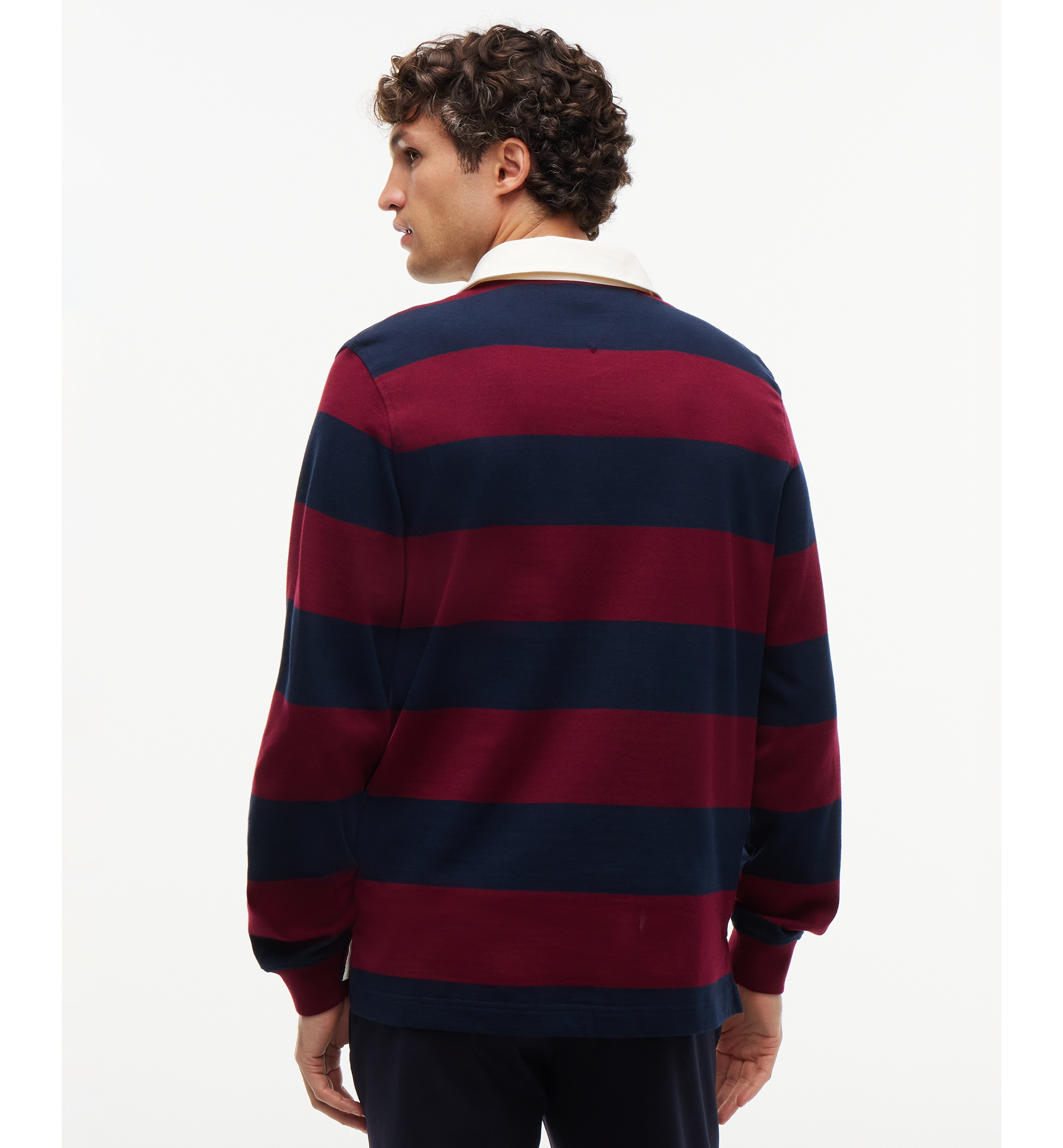Tommy Hilfiger Men's Essential Stripe Rugby Long-Sleeve Polo Shirt - Burgundy/ Carbon Navy