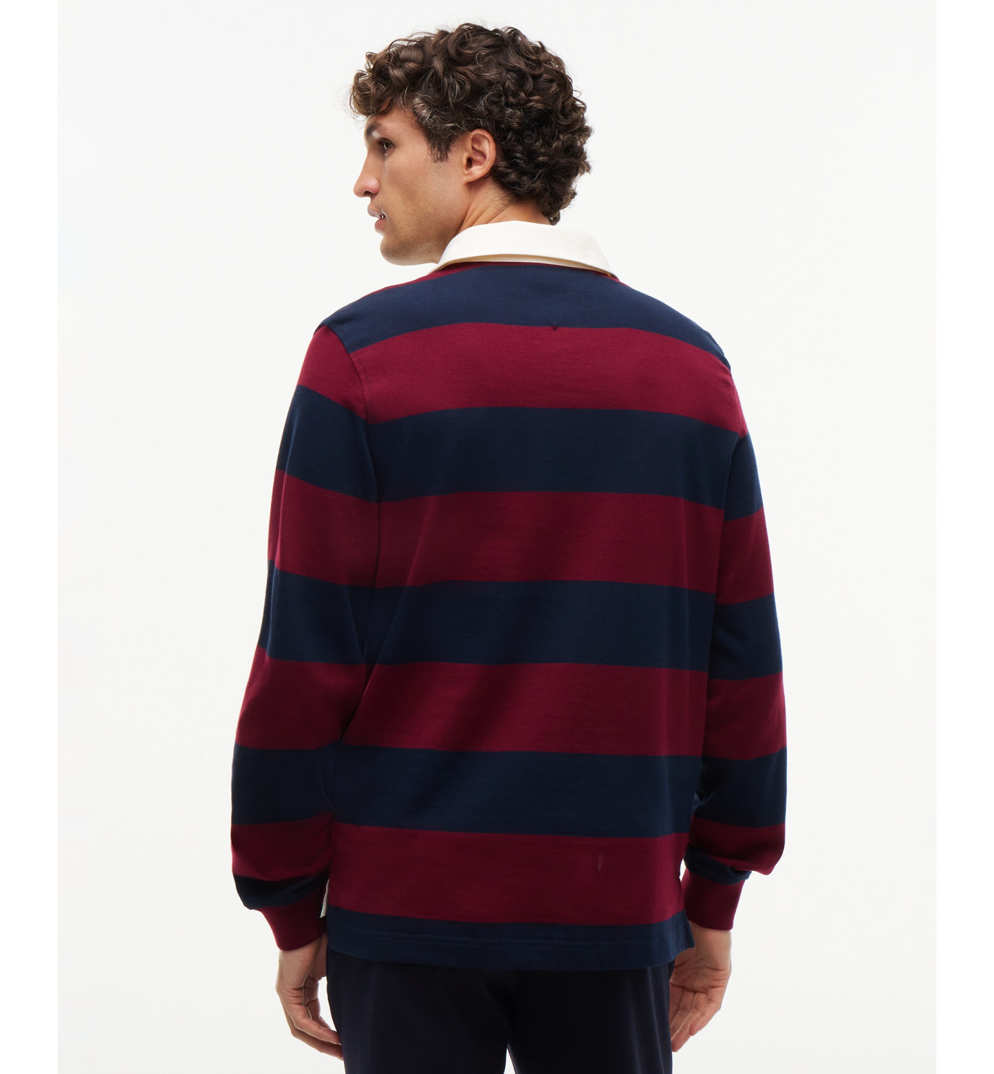 Tommy Hilfiger Men's Essential Stripe Rugby Long-Sleeve Polo Shirt - Burgundy/ Carbon Navy