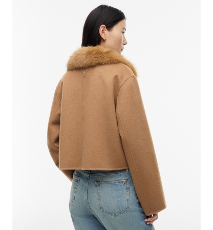 Tommy Hilfiger Women's Wool-Blend Cropped Jacket with Faux Fur - Hickory