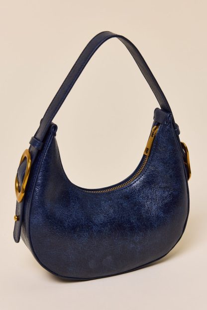 UO Ella Buckled Crescent Shoulder Bag - Navy
