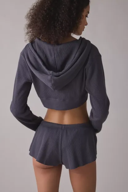 Out From Under So Fetch Waffle Knit Micro Shorts - Charcoal