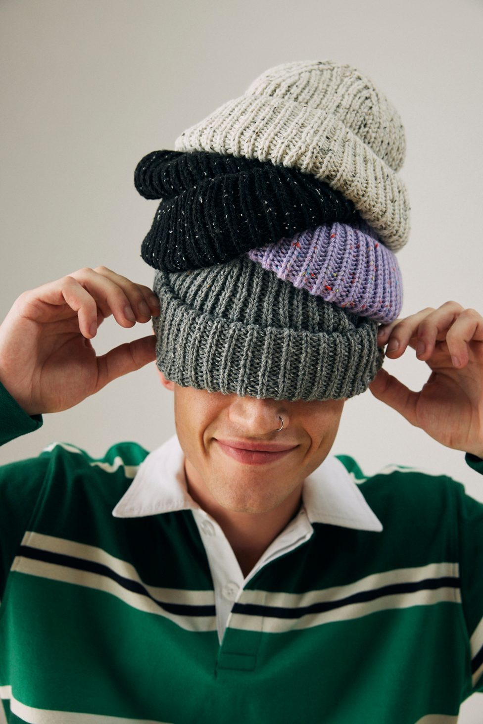 Marled Wool-Blend Short Roll Ribbed Knit Beanie - Ivory