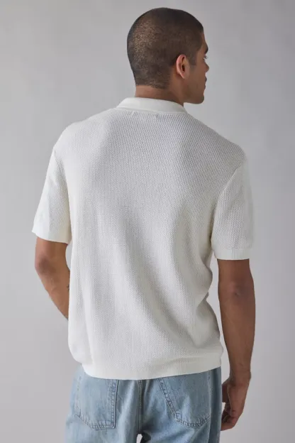UO Catamaran Camp Collar Short Sleeve Sweater - Ivory