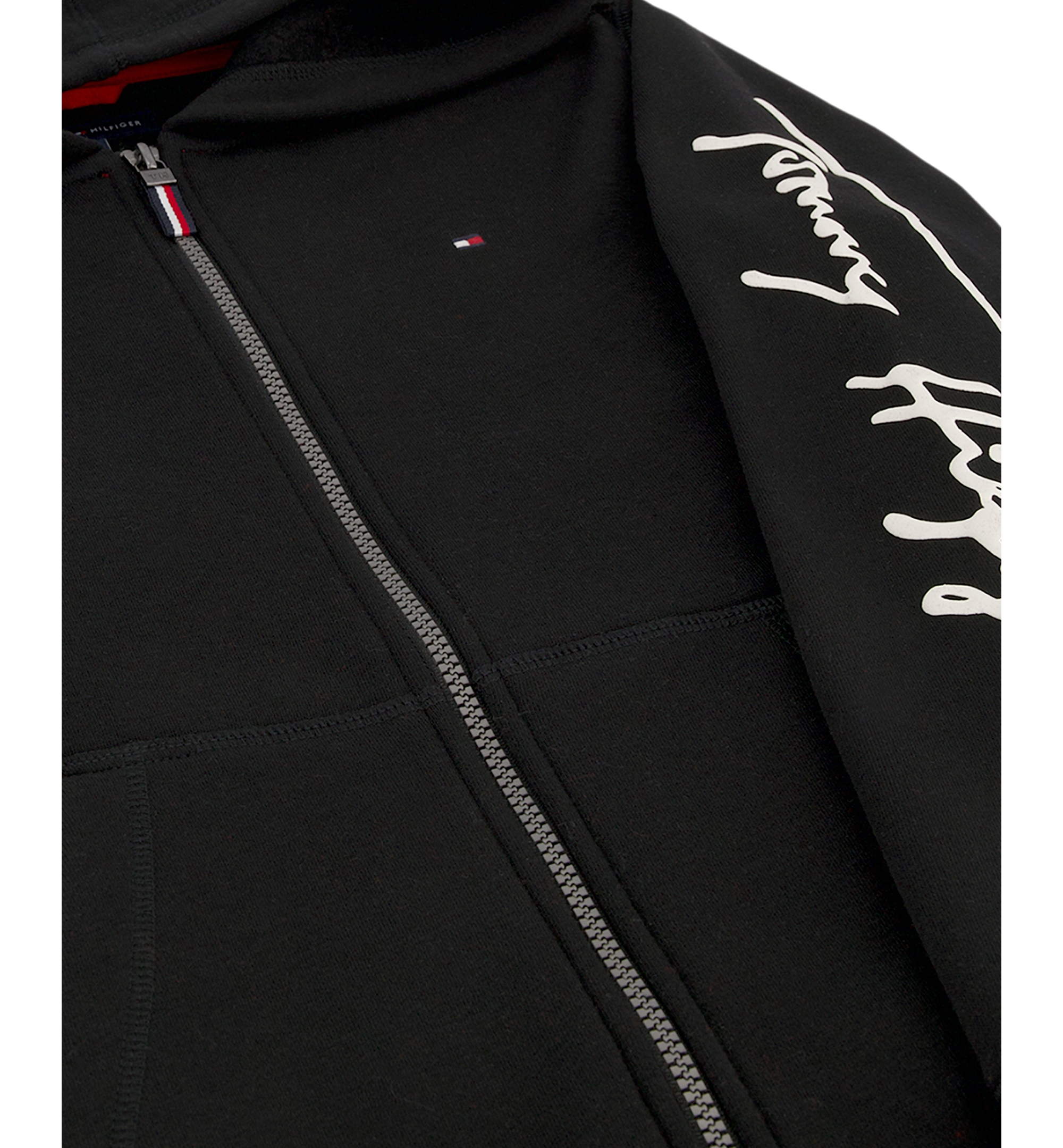 Tommy Hilfiger Boys' 8-20 Signature Full Zip Kangaroo-Pocket Cotton-Polyester Blend Zip Hoodie - Black