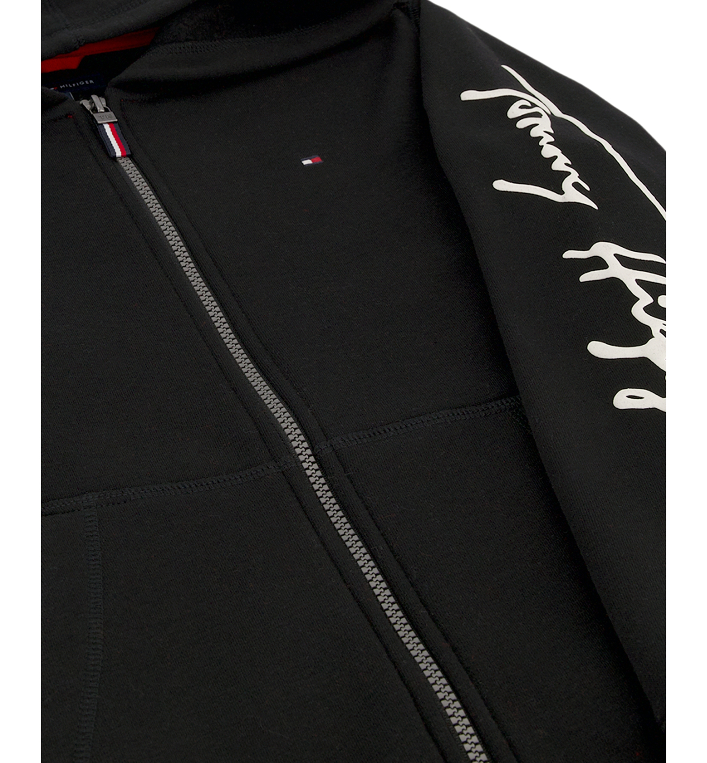 Tommy Hilfiger Boys' 8-20 Signature Full Zip Kangaroo-Pocket Cotton-Polyester Blend Zip Hoodie - Black