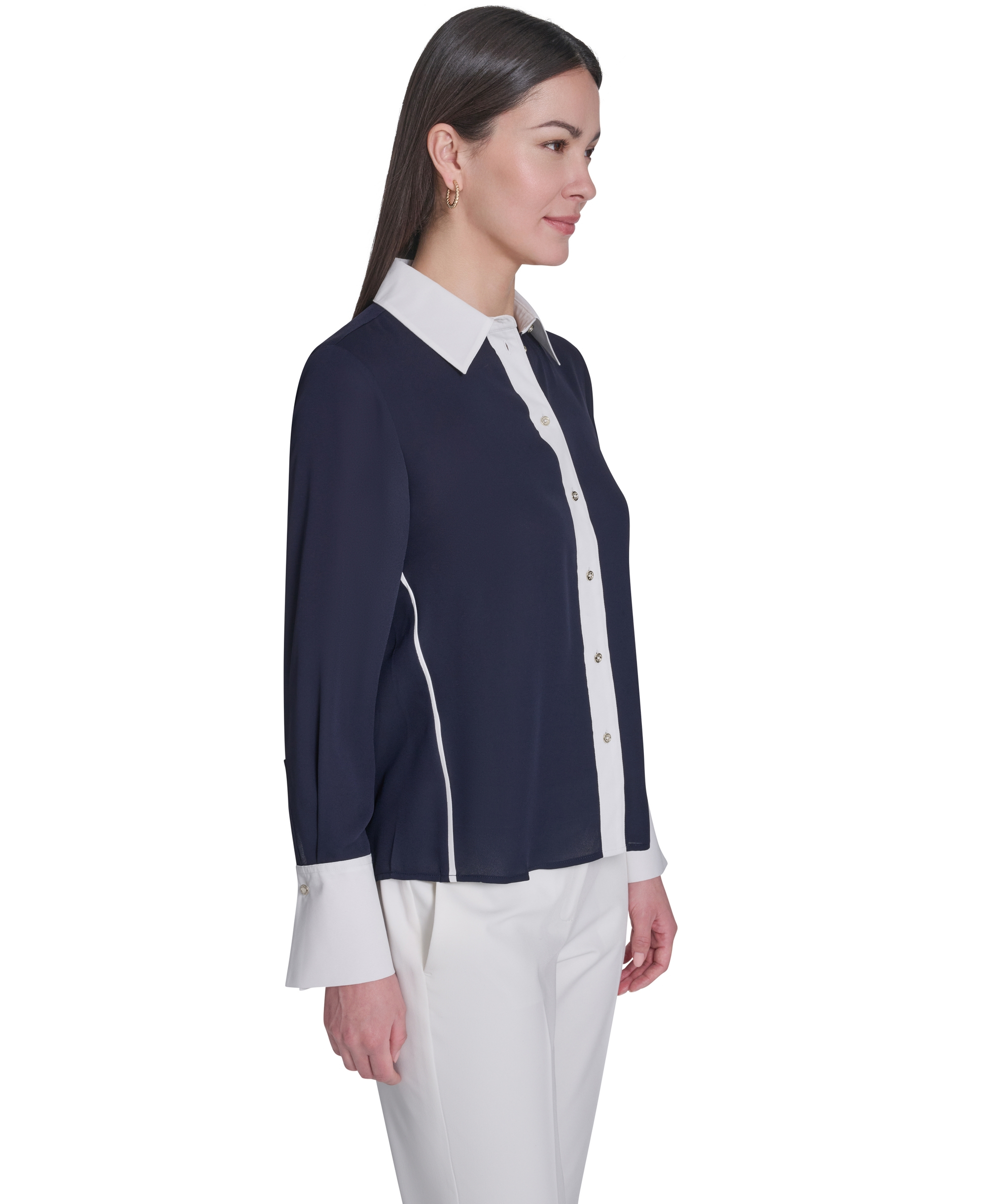 Tommy Hilfiger Women's Slim-Fit Button-Up Top - Midnight/Ivory