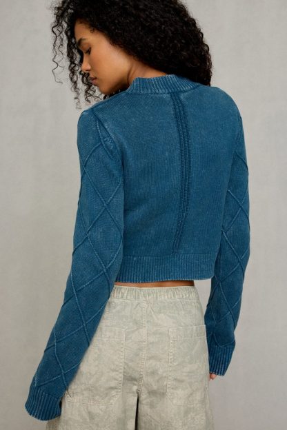 BDG Kellie Cadet Military Button Detail Sweater Jacket - Blue