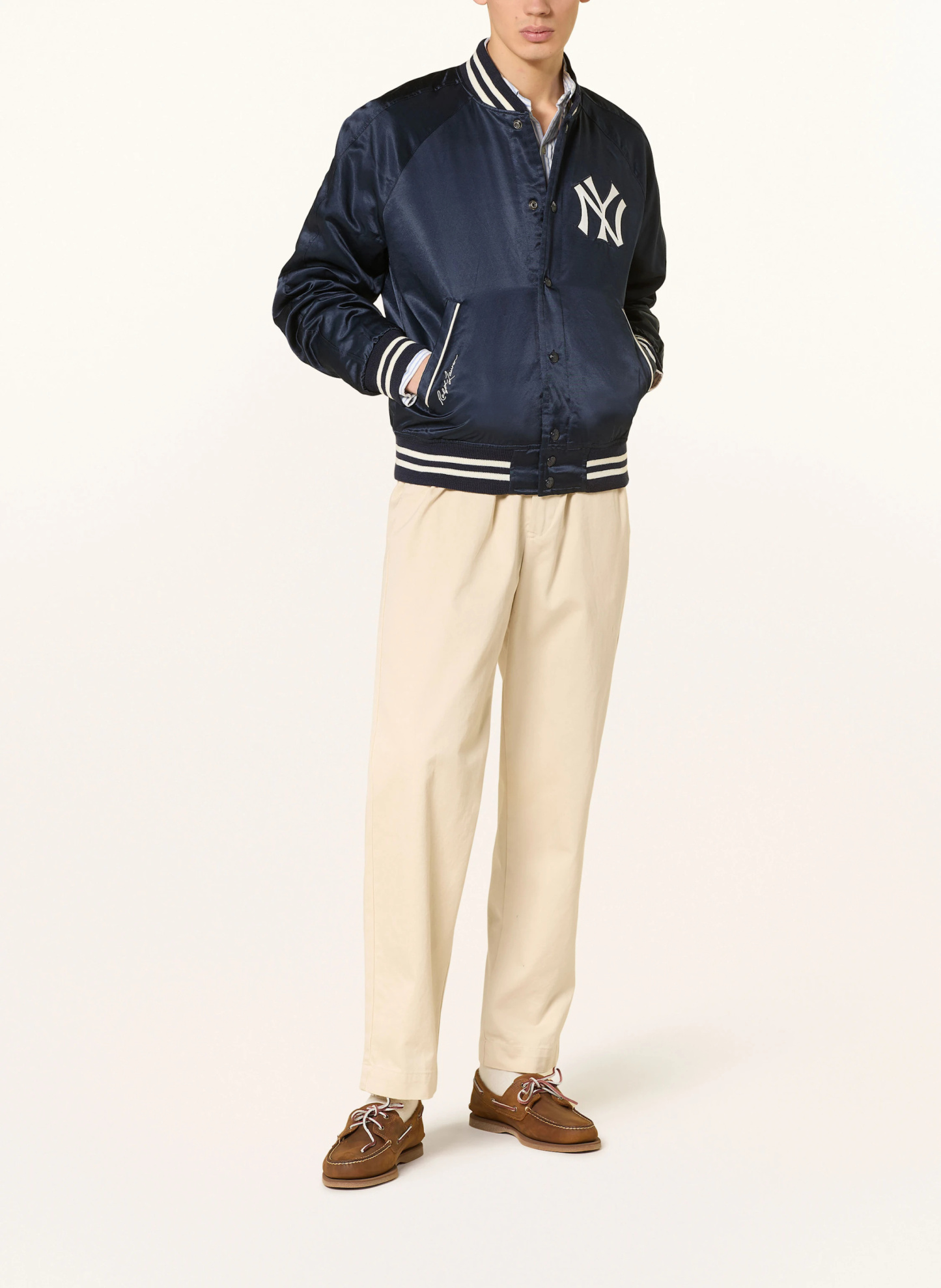 POLO RALPH LAUREN College-Jacke aus Satin – DUNKELBLAU / WEISS