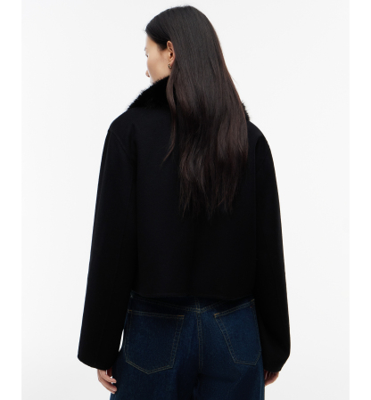 Tommy Hilfiger Women's Wool-Blend Cropped Jacket with Faux Fur - Black
