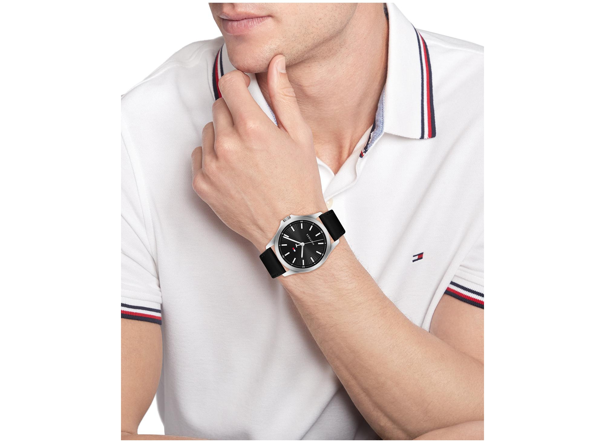 Tommy Hilfiger Quartz Black Leather Strap Watch 42mm - Black