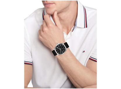 Tommy Hilfiger Quartz Black Leather Strap Watch 42mm - Black