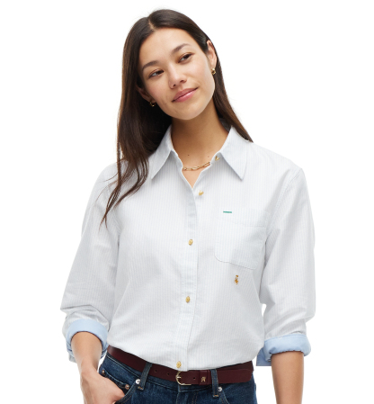 Tommy Hilfiger Women's American Icons Ithaca Long-Sleeve Oxford Shirt, Macy's Exclusive - Ecru/Ithaca Stripe Sky Blue