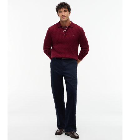Tommy Hilfiger Men's Classic Cotton Cable-Knit Regular-Fit Sweater Polo - Burgundy