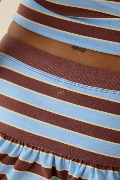 Out From Under Bec Pocket Low-Rise Mini Skort - Blue + Brown Stripe