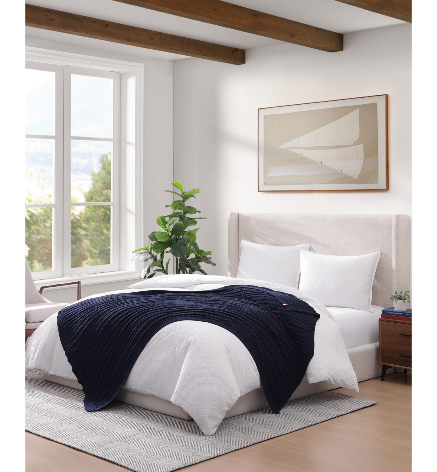 Tommy Hilfiger Solid Cotton Cable Knit Throw, 70" x 50" - Dark Blue