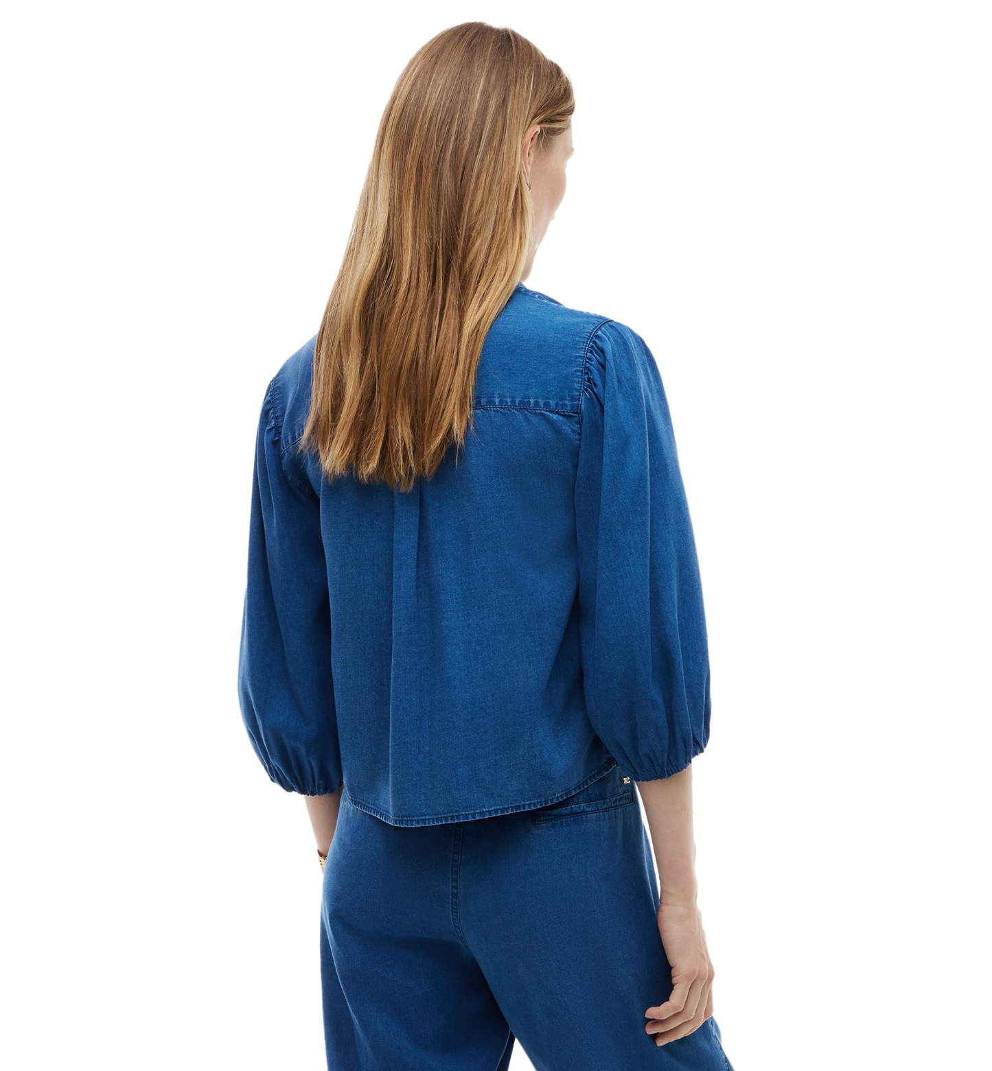 Tommy Hilfiger Women's Chambray Puff-Sleeve Button-Front Shirt - Mid Blue