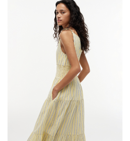 Tommy Hilfiger Women's Smocked Tie-Detail Sleeveless Midi Dress - Licorice Stripe Citronella