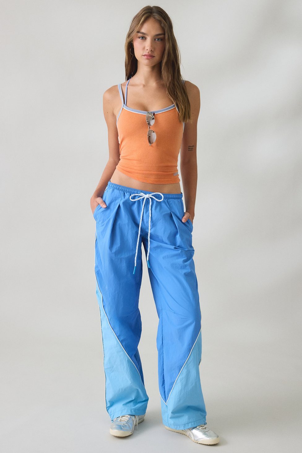 BDG Finish Line Low-Rise Baggy Track Pants - Sky