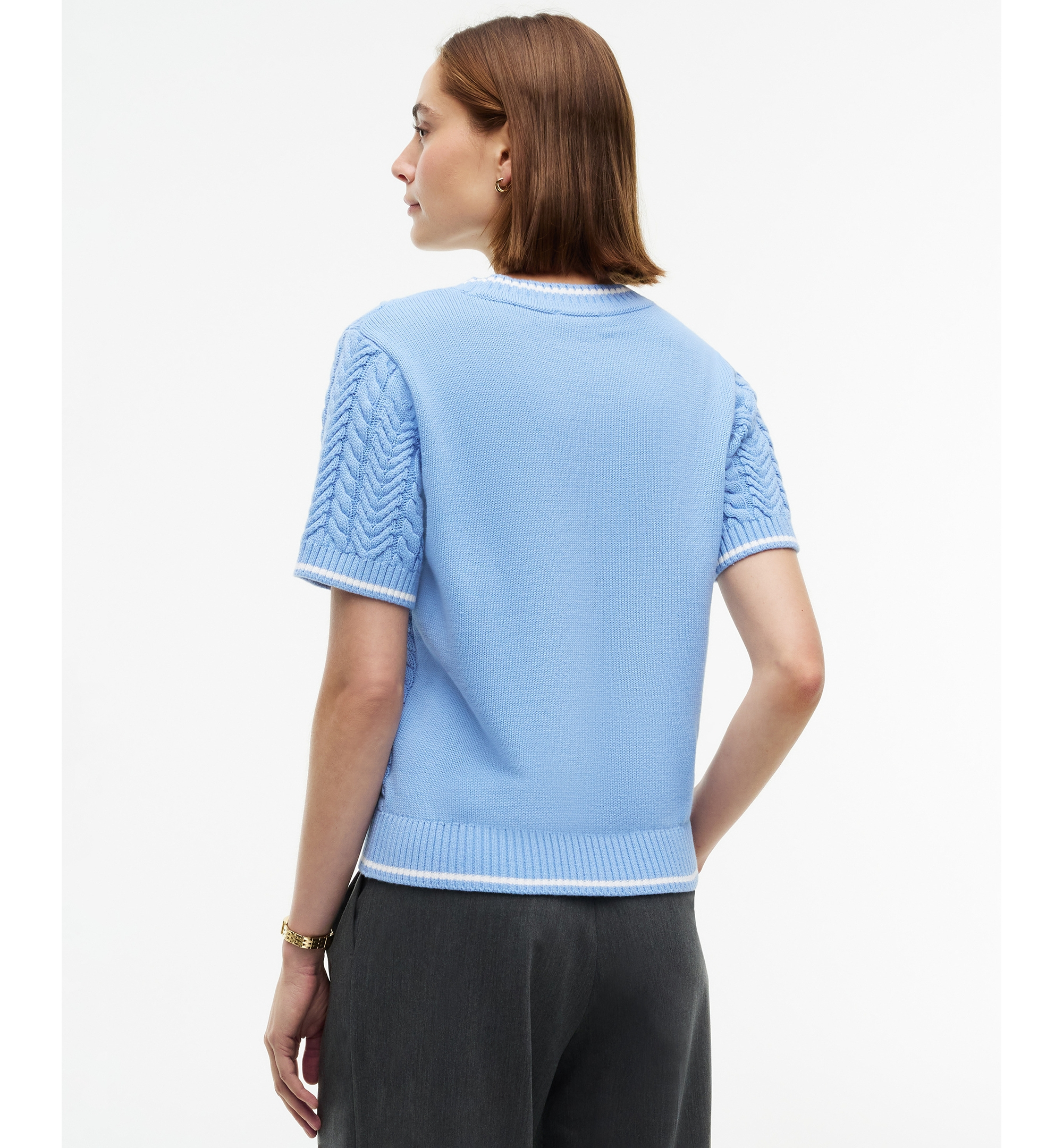 Tommy Hilfiger Women's Heritage Cable-Knit Short-Sleeve Sweater - Cloudy Blue