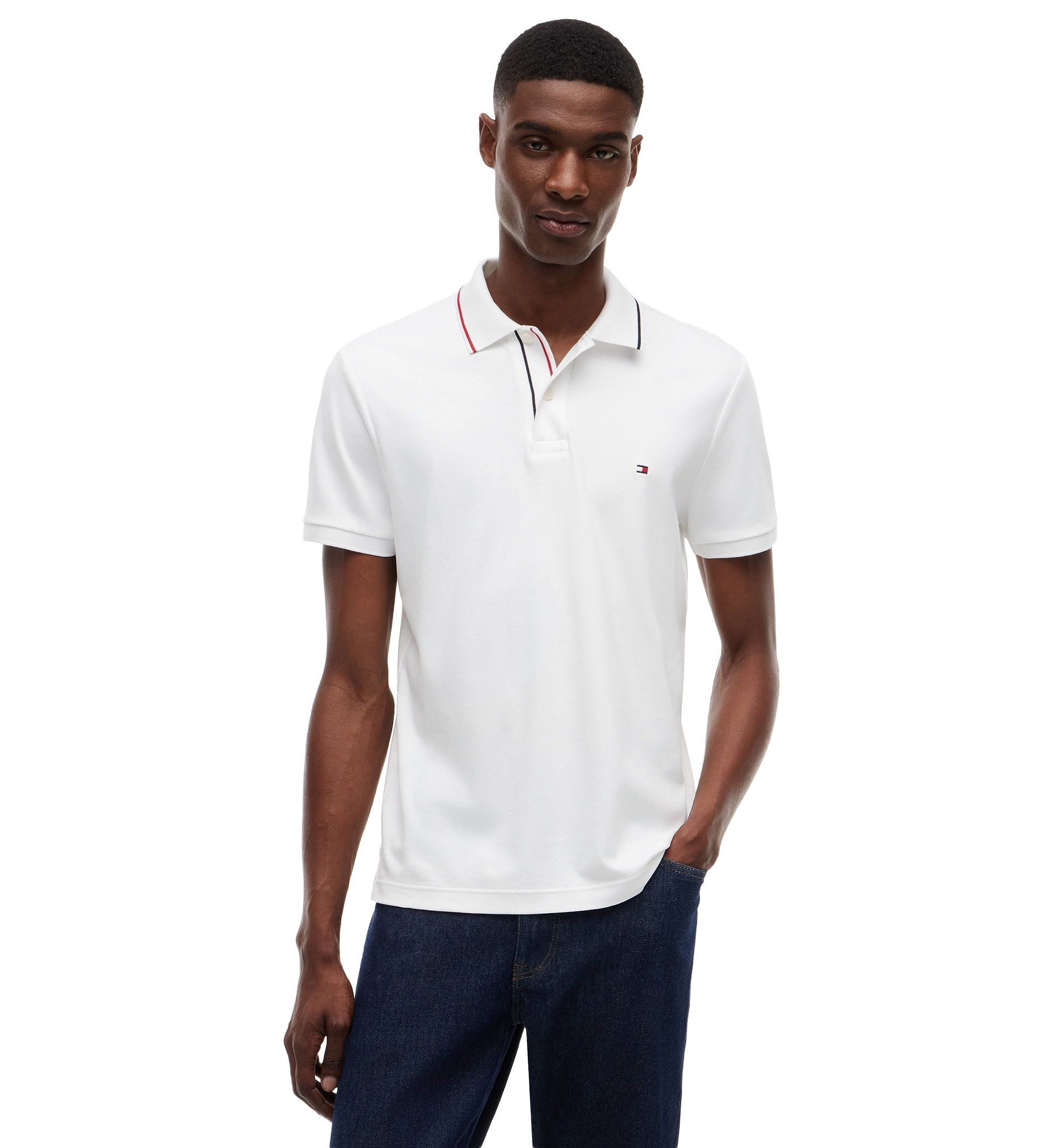 Tommy Hilfiger Men's Slim-Fit Smooth Touch Tipped Polo Shirt - White
