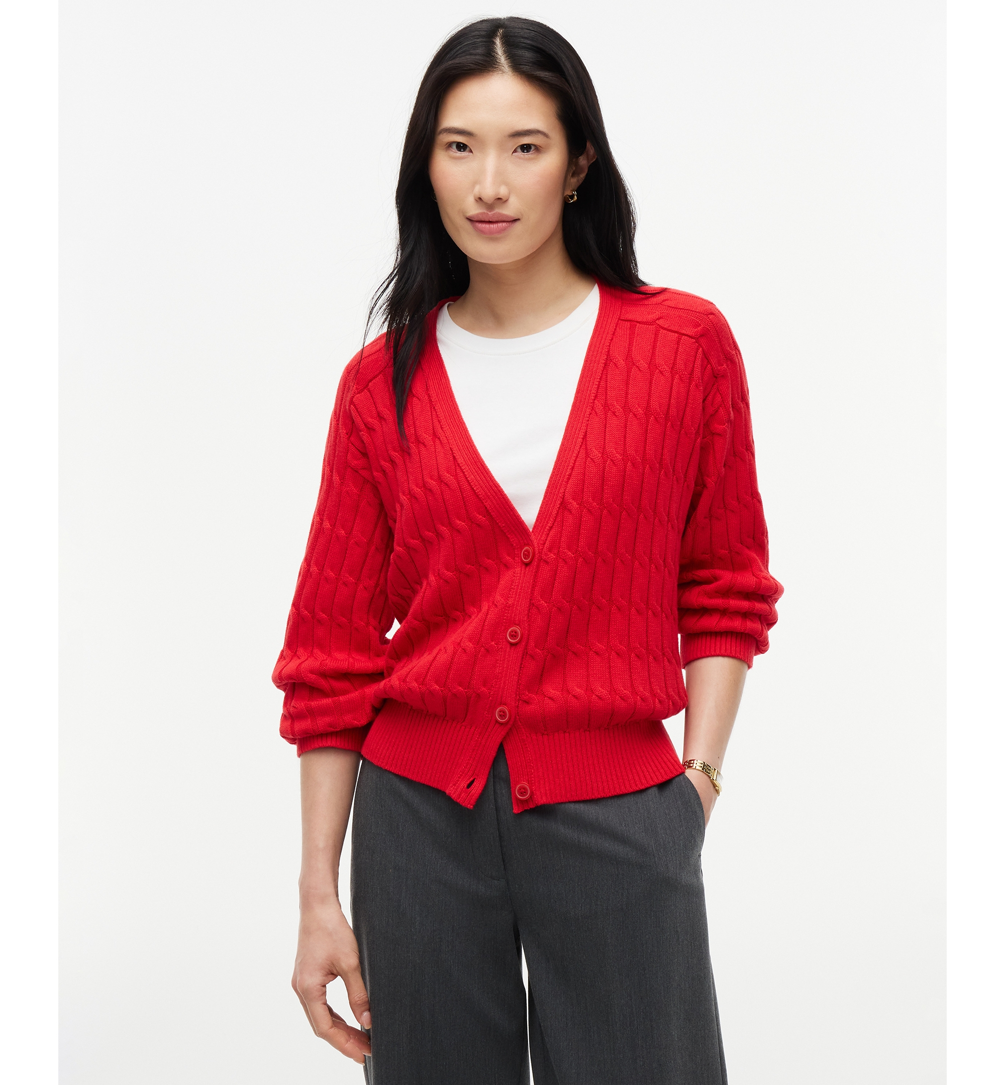 Tommy Hilfiger Women's Oversized Cable-Knit V-Neck Cardigan - Red