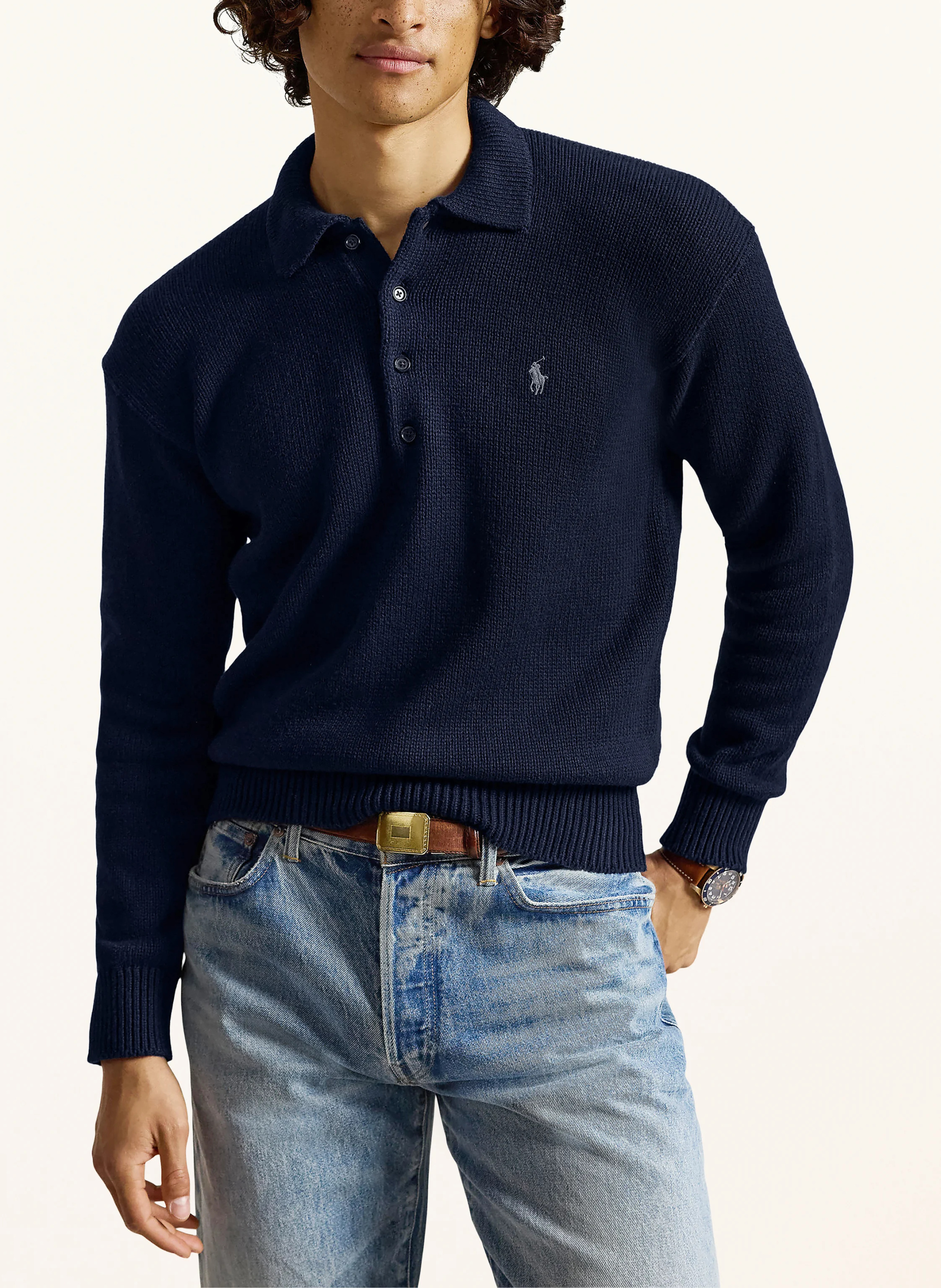 POLO RALPH LAUREN Strick-Poloshirt – DUNKELBLAU