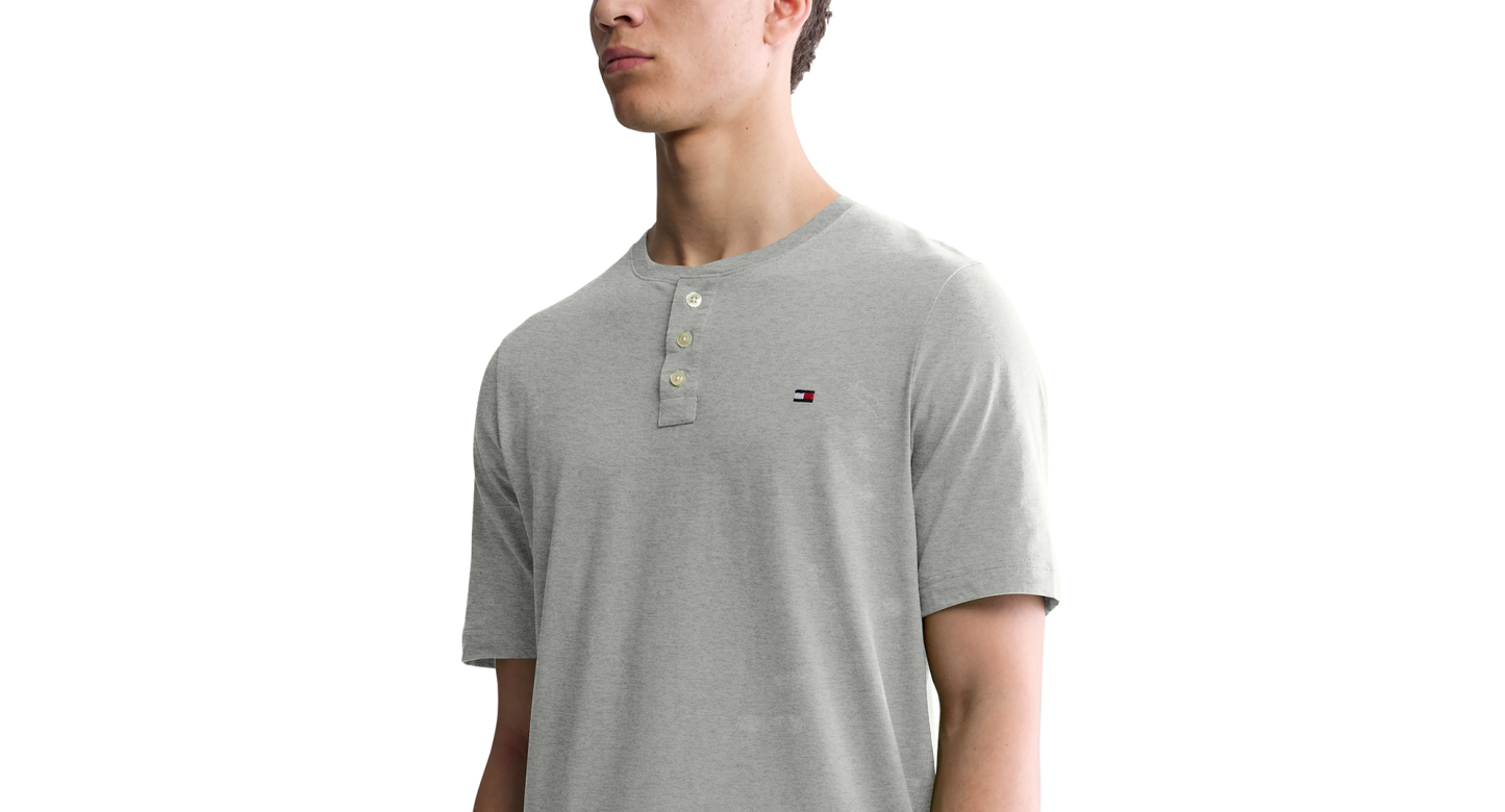 Tommy Hilfiger Men's Classic-Fit Short-Sleeve Solid Henley T-Shirt - Grey Heath