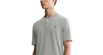 Tommy Hilfiger Men's Classic-Fit Short-Sleeve Solid Henley T-Shirt - Grey Heath