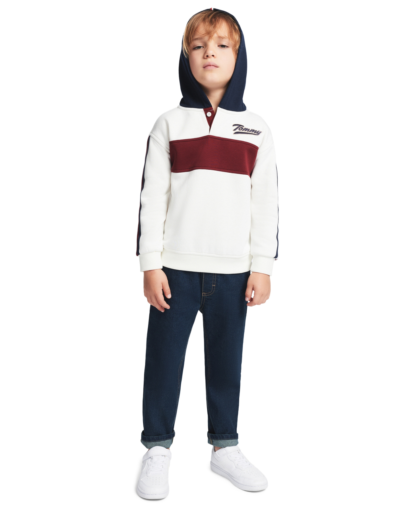 Tommy Hilfiger Toddler Boys' 2T-5T Hoodie and Denim Pants, 2-Piece Set - Vanilla/Navy