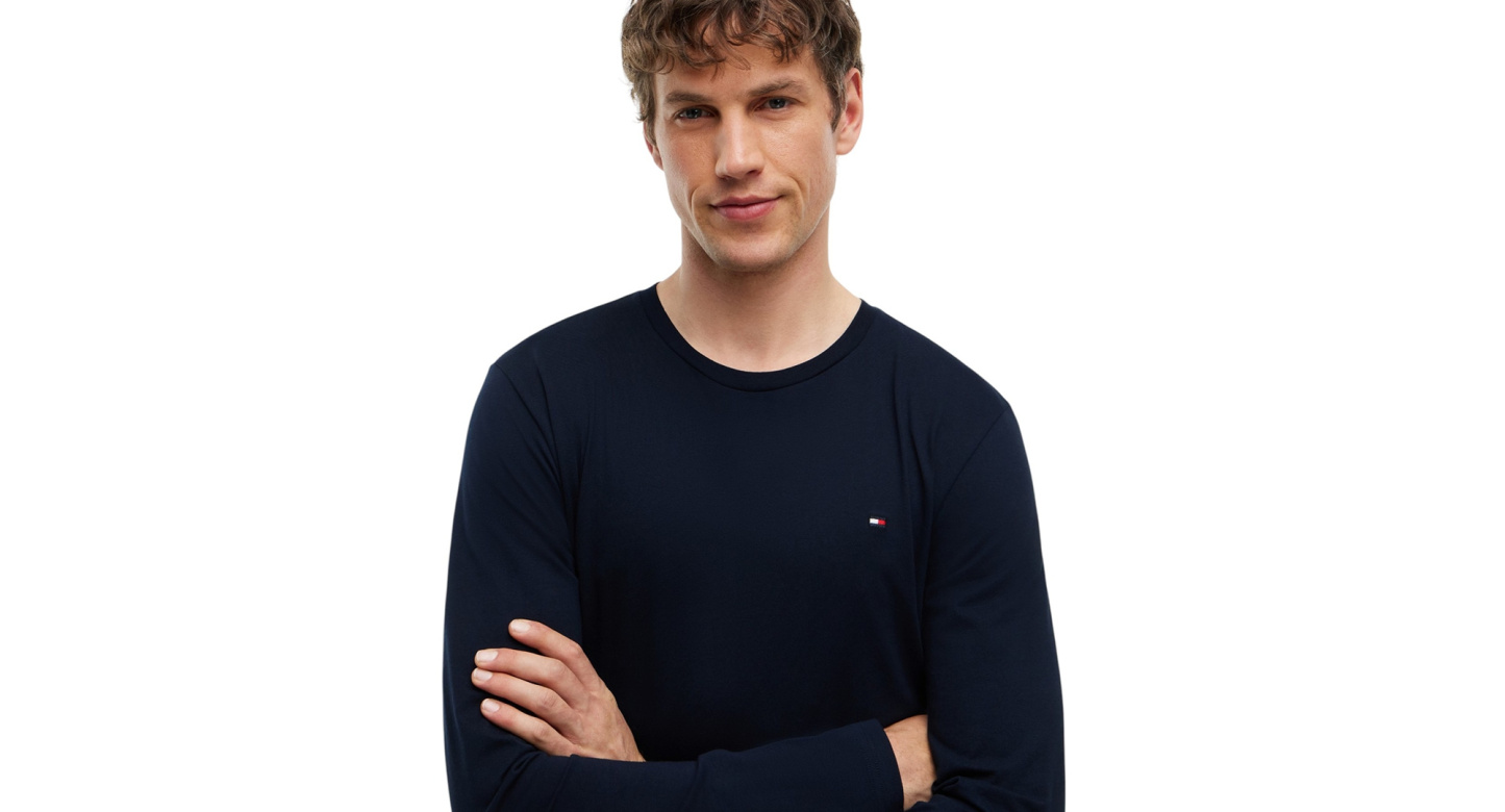 Tommy Hilfiger Men's Core Flag Long-Sleeve Crewneck Cotton Pajama T-Shirt - Dark Navy