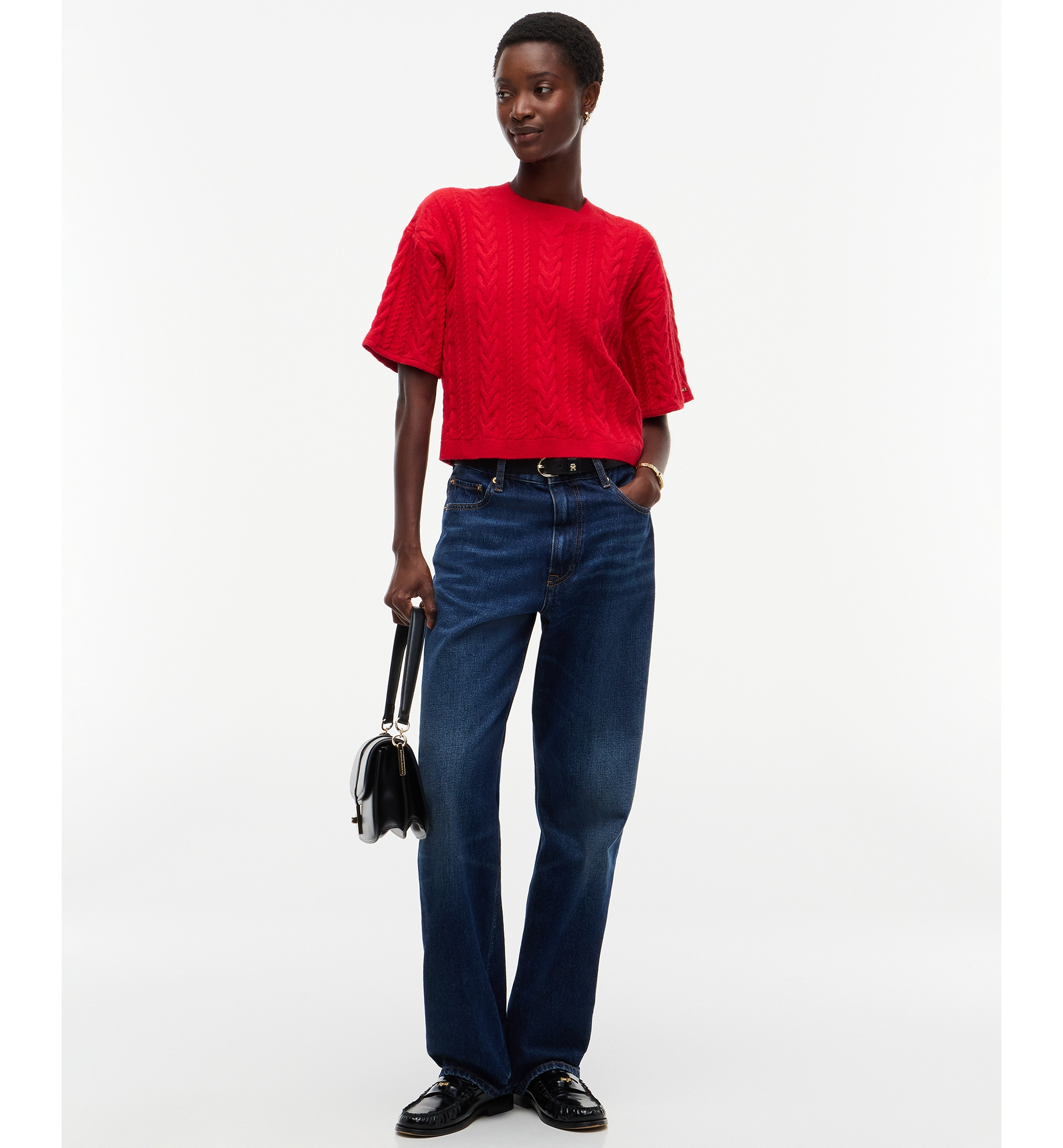 Tommy Hilfiger Women's Cable-Knit Bow Detail Crewneck Sweater - Red