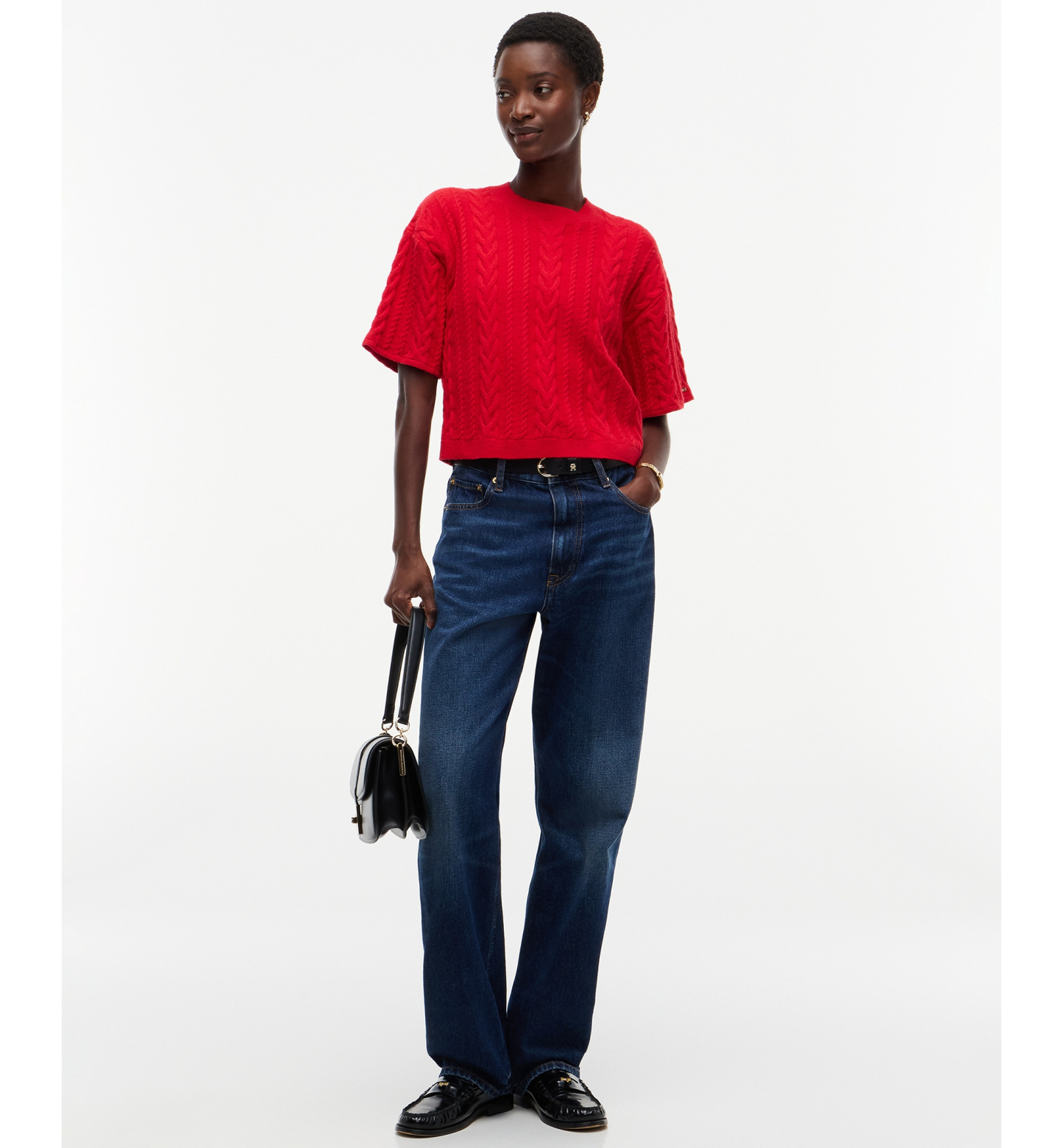 Tommy Hilfiger Women's Cable-Knit Bow Detail Crewneck Sweater - Red