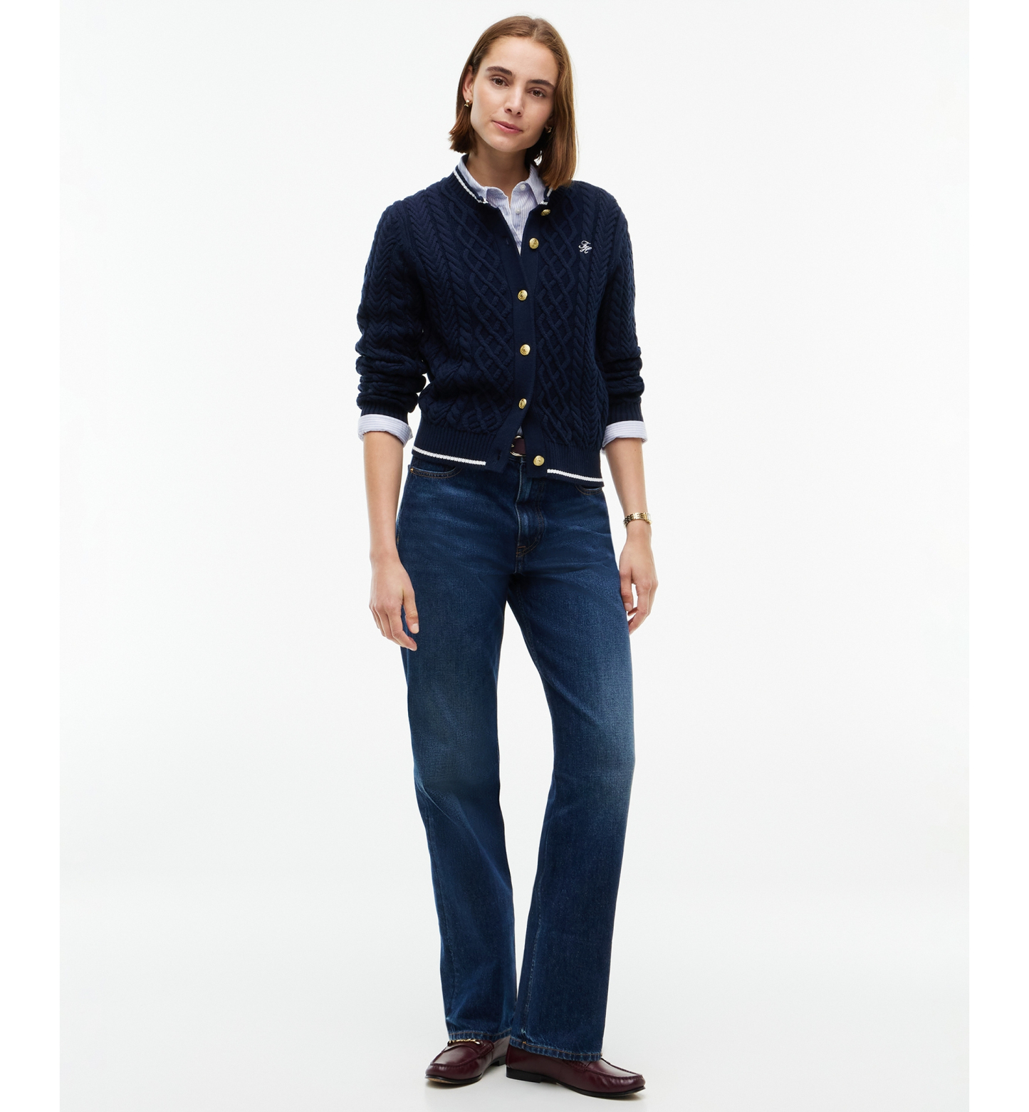 Tommy Hilfiger Women's Heritage Cable Long-Sleeve Cardigan Sweater - Dark Blue