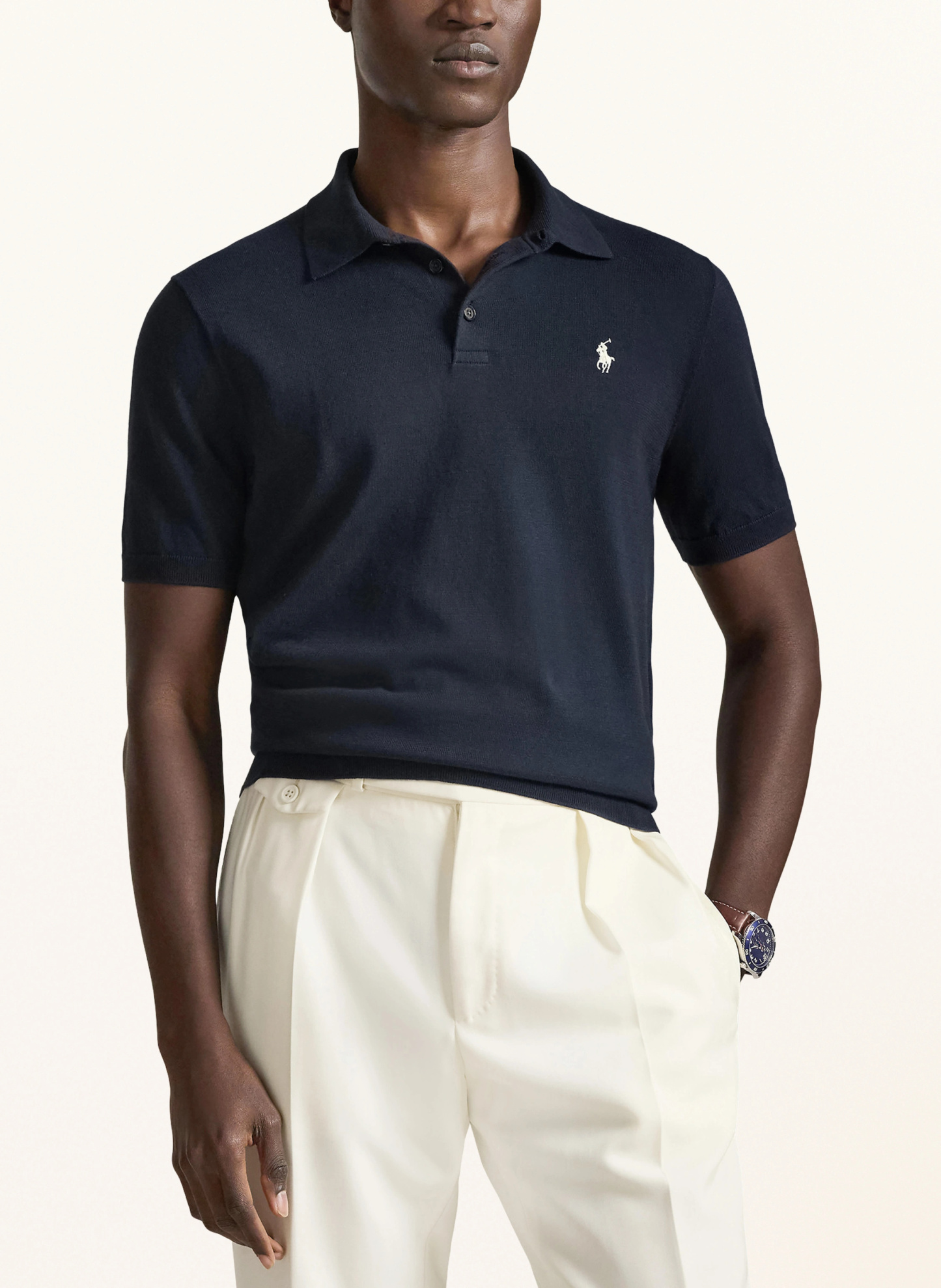 POLO RALPH LAUREN Strick-Poloshirt – DUNKELBLAU / WEISS