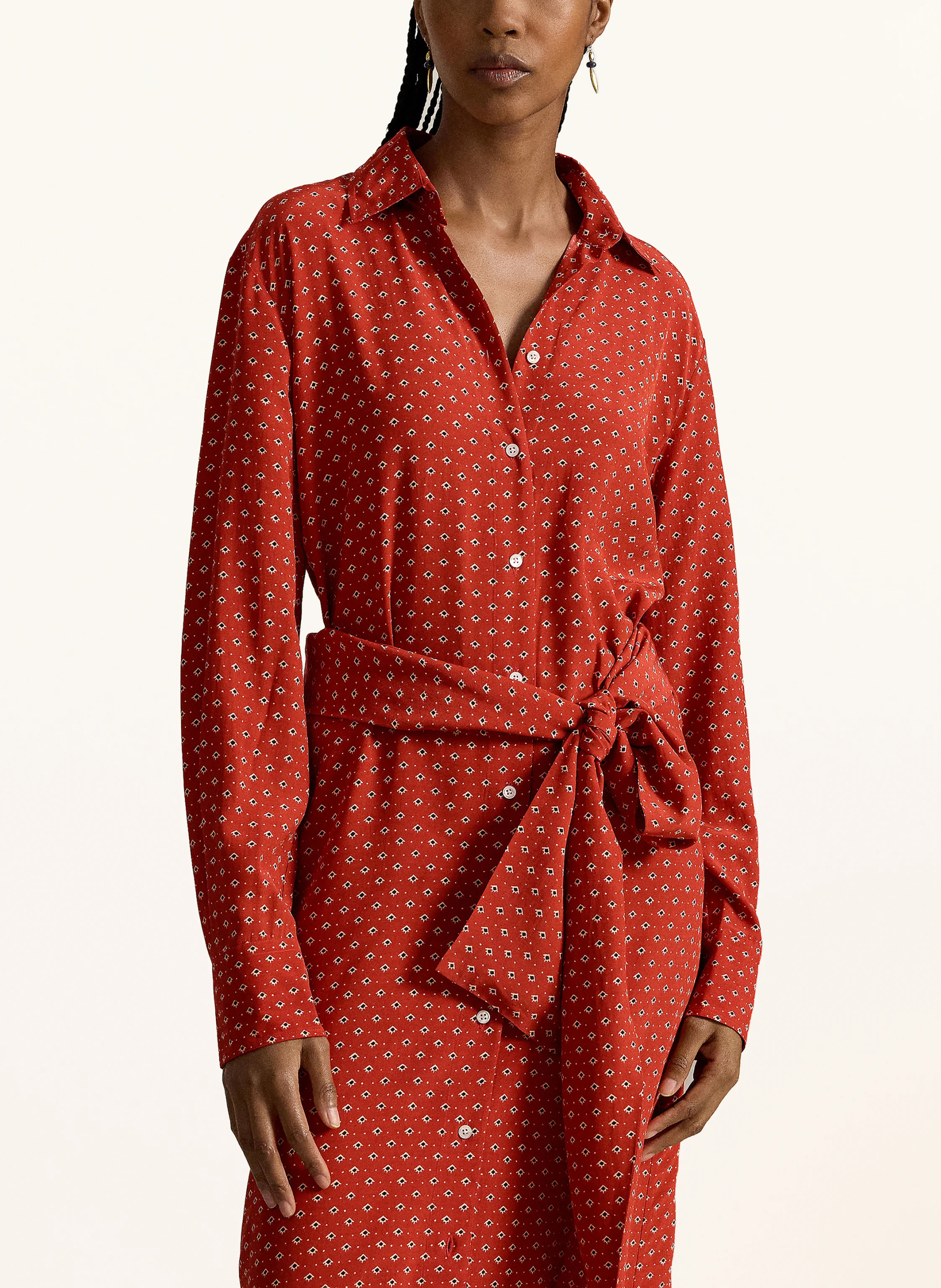 POLO RALPH LAUREN Hemdblusenkleid in Wickeloptik – ROT / ECRU / SCHWARZ