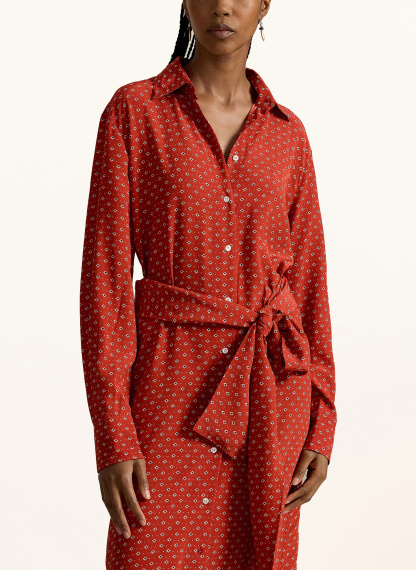 POLO RALPH LAUREN Hemdblusenkleid in Wickeloptik – ROT / ECRU / SCHWARZ