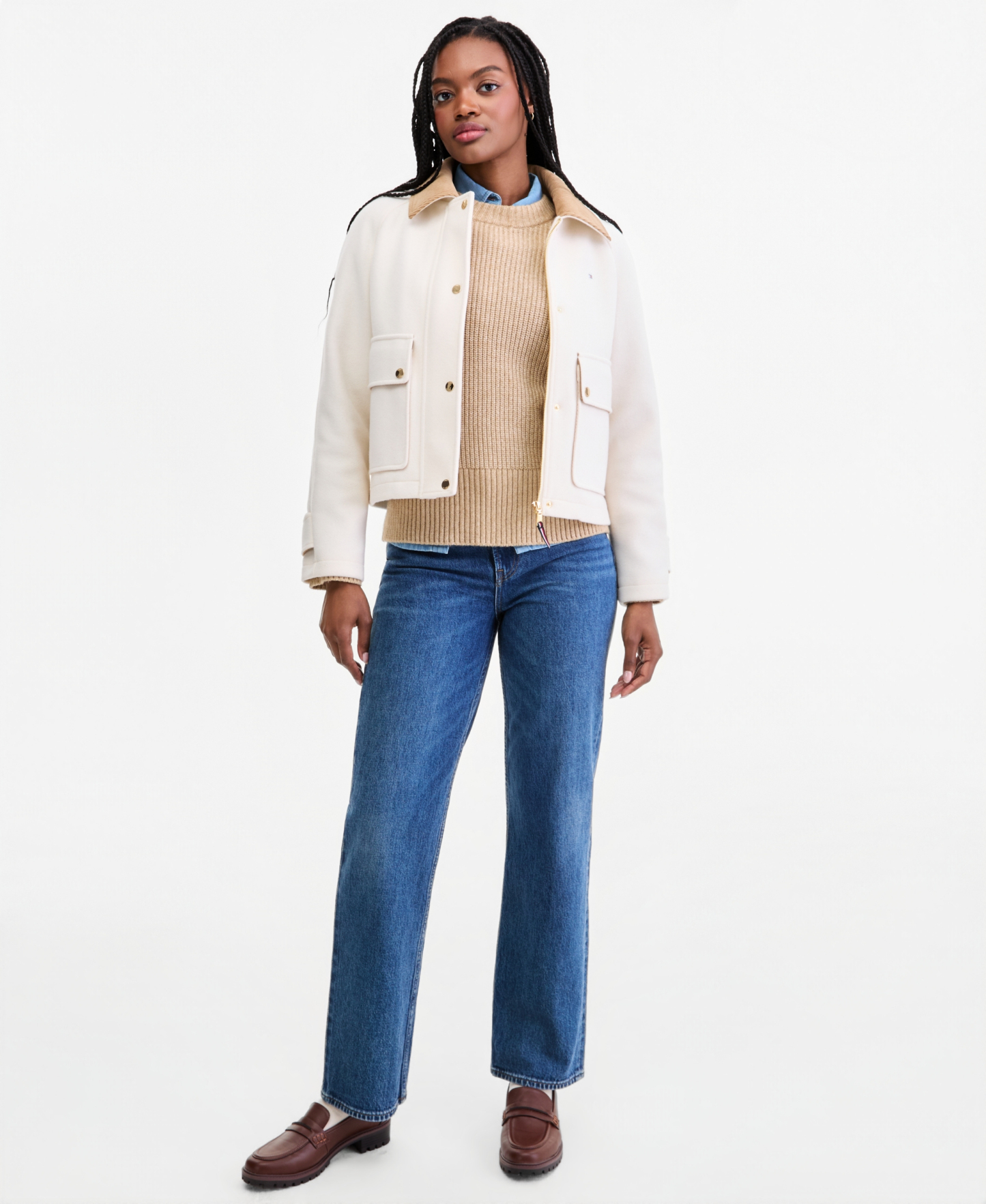 Tommy Hilfiger Women's Corduroy Collar Bomber Jacket - Cream