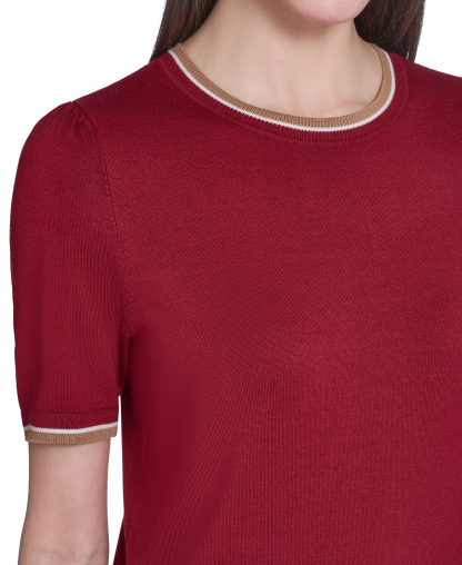 Tommy Hilfiger Women's Short-Sleeve Crewneck Sweater - Crimson Multi