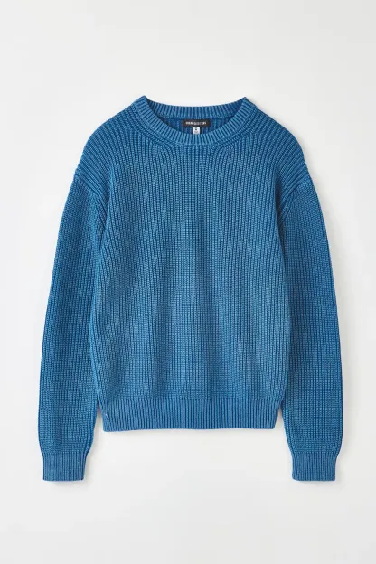 UO Acid Wash Crew Neck Sweater - Blue