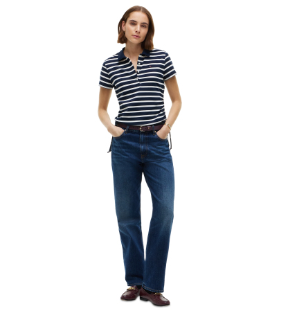 Tommy Hilfiger Women's Short-Sleeve Drawstring Polo Shirt - Breton Stp Dark Blue Ecru