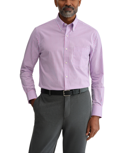 Tommy Hilfiger Men's Regular Fit Wrinkle Resistant Stretch Dress Shirt - Rose Multi