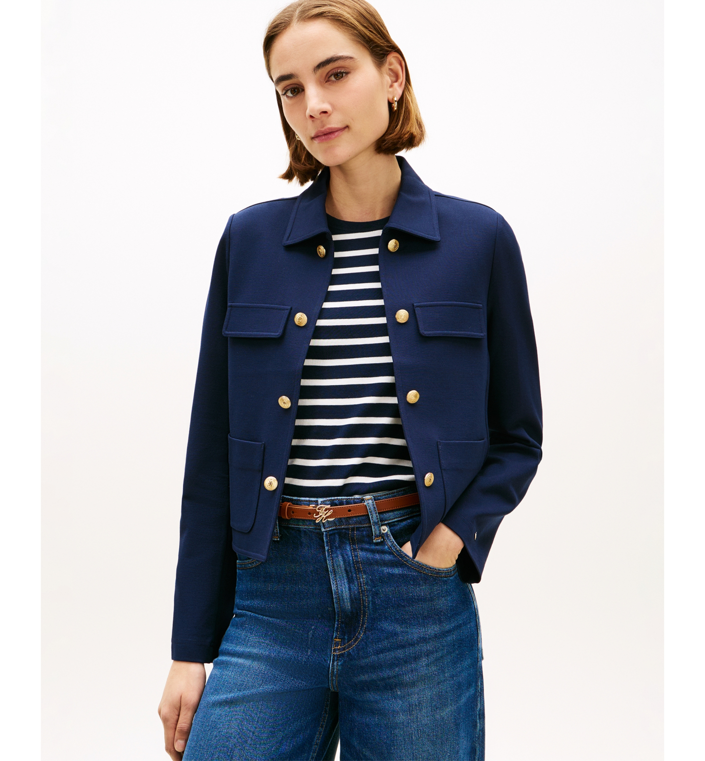 Tommy Hilfiger Women's Ponte Knit Band Collar Jacket - Dark Night Navy