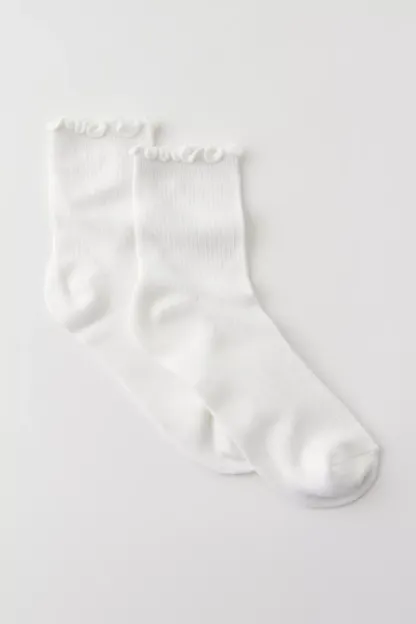 Lettuce-Edge Ribbed Socks - Ivory